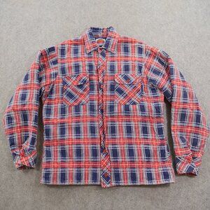 Vintage Miller Western Jacket Mens Medium Red Blue Quilted Button Up Flannel VTG